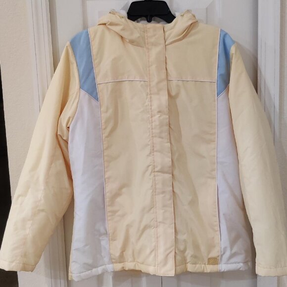 Tilt Juniors Yellow White Blue Lined Hooded Jacket Pockets Size Large - Picture 1 of 6